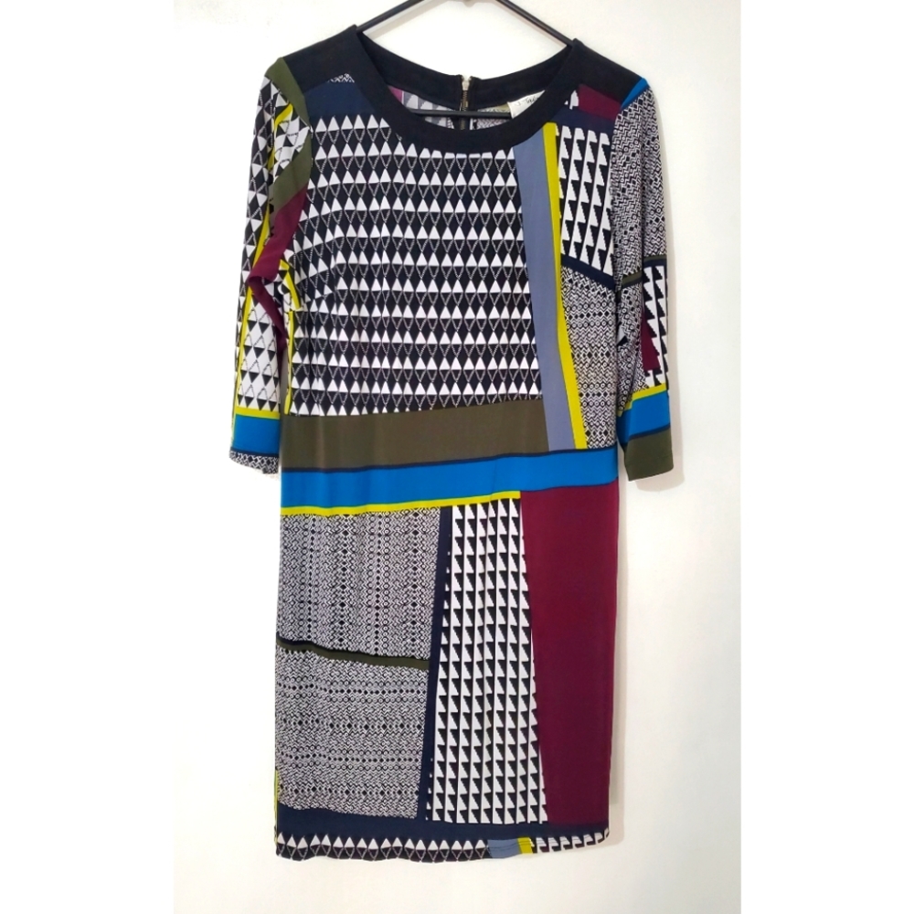 J Taylor Womens Dress Multicolor Geometric Shift Dress 3/4 Sleeve Zipper…